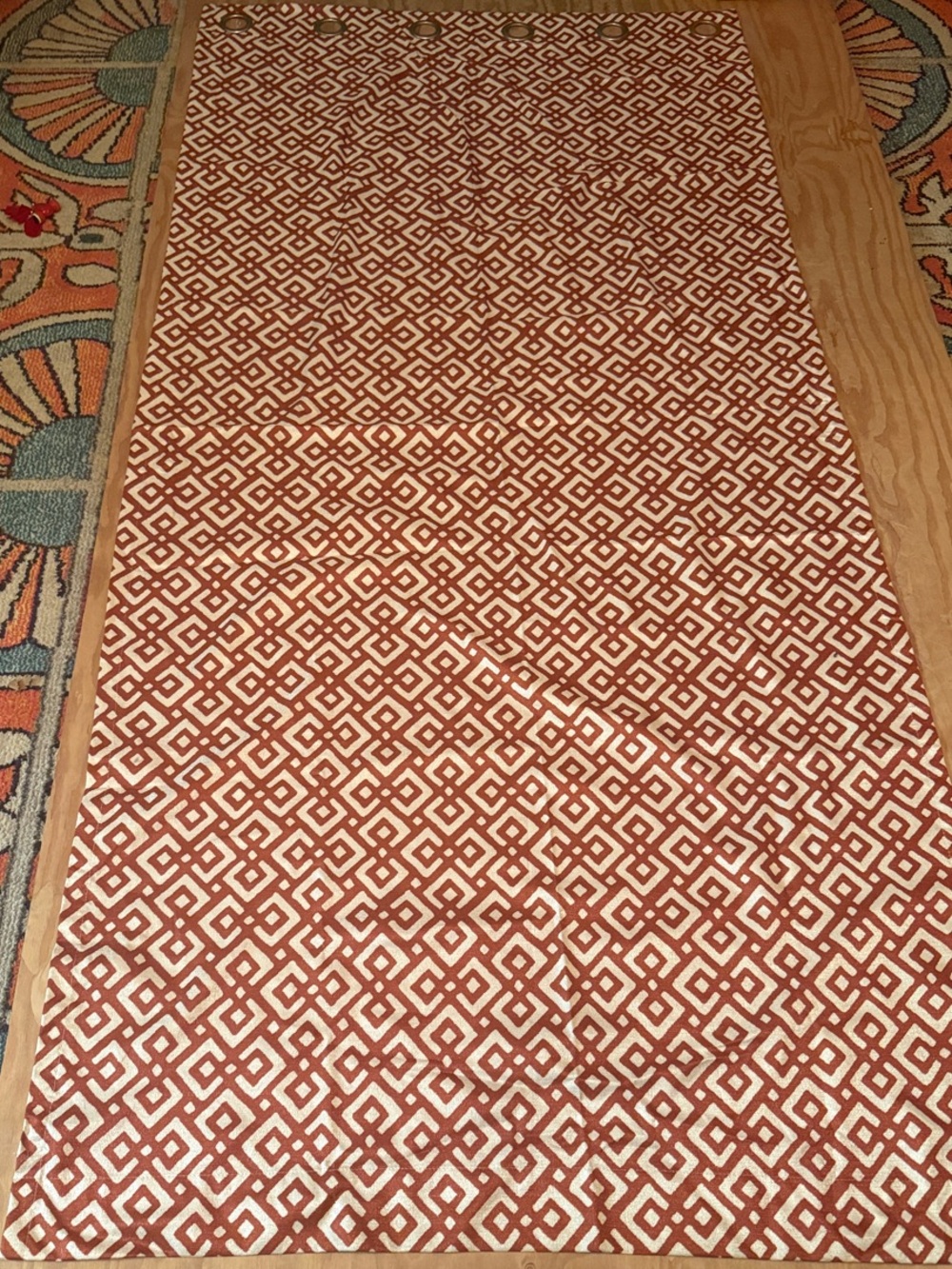 Geometric Orange and Cream Curtain Panels – Modern Window Drapery